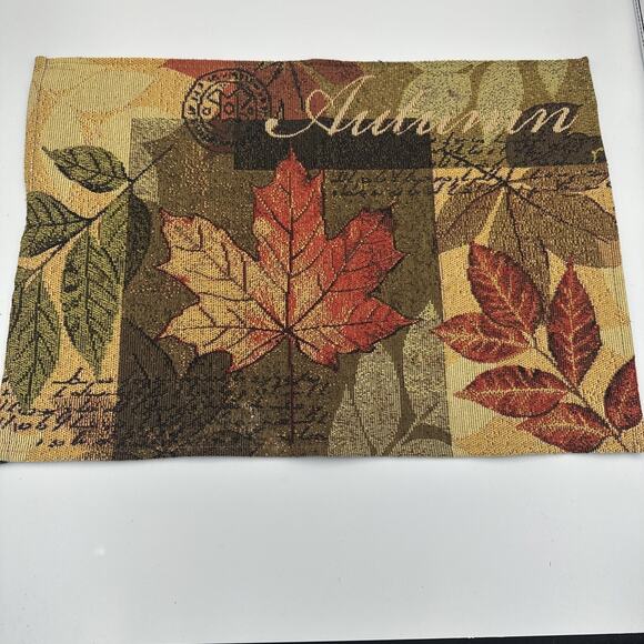 Fall Tapestry Placemats Set of 4 Autumn Harvest Leaves Red Orange Green - Picture 1 of 3